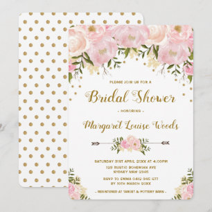 Romantic Pink & Gold Floral Bridal Shower Invite