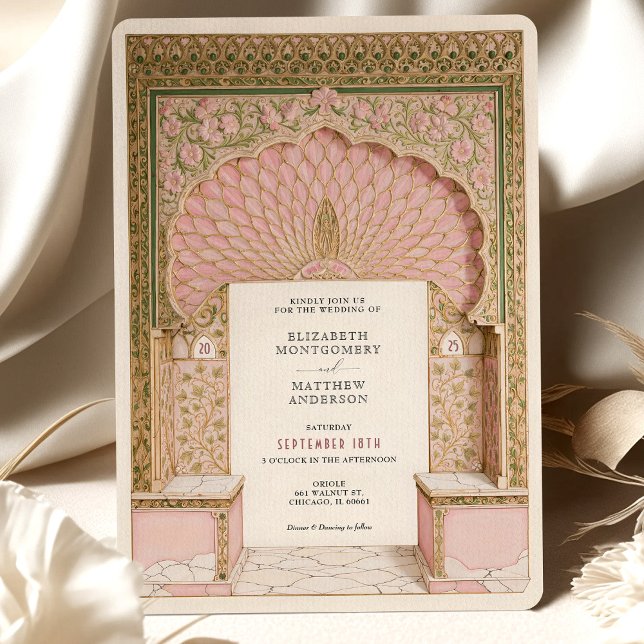 Romantic Pink & Gold Indian Wedding Ornate Arch Invitation (Creator Uploaded)