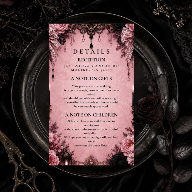 Romantic Pink Goth Wedding Enclosure Card (Creator Uploaded)