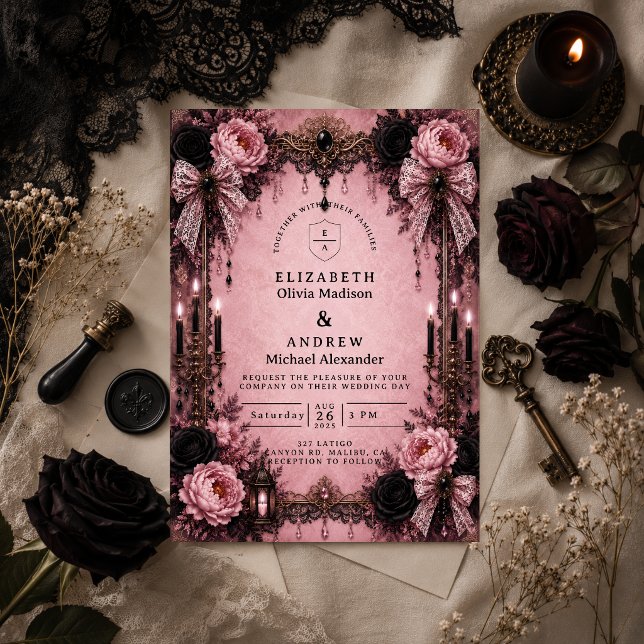 Romantic Pink Goth Wedding Invitation (Creator Uploaded)