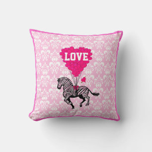 Romantic pink heart and love text cushion