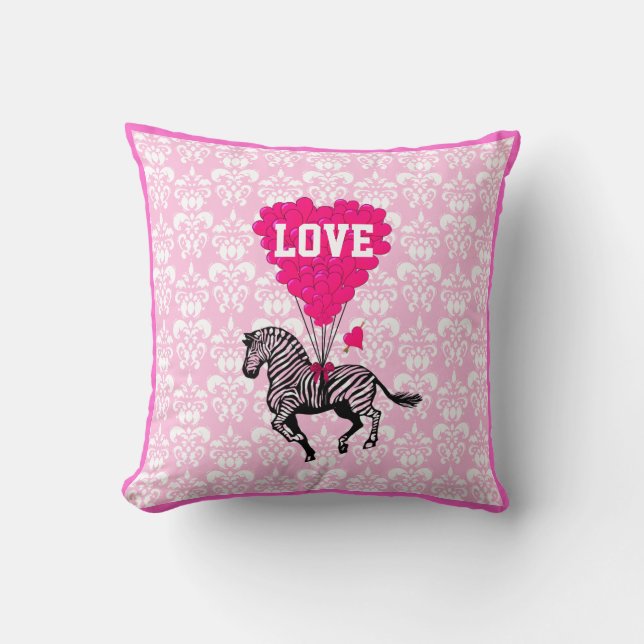 Romantic pink heart and love text cushion (Front)
