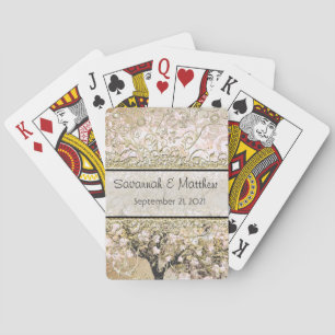 Romantic Pink Heart Leaf Tree Wedding Playing Cards