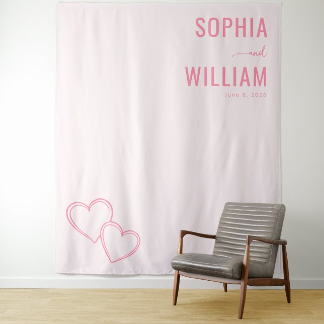 Romantic Pink Heart Outline Tapestry (In Situ)
