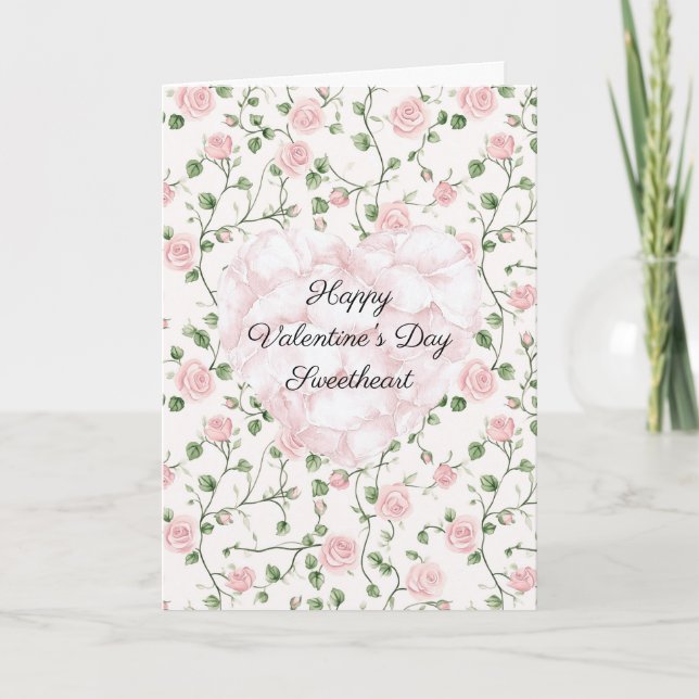 Romantic Pink Heart Rose Petals Valentine's Day Card (Front)