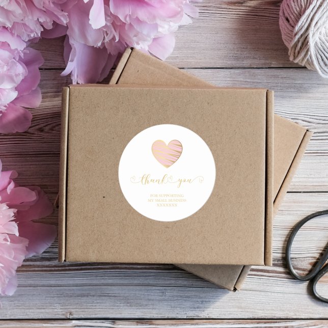 Romantic Pink Heart Thanks Supporting Business Classic Round Sticker (Creator Uploaded)