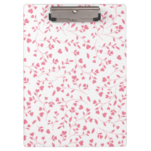 Romantic Pink Heart Vines White Pattern Clipboard