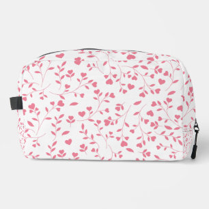 Romantic Pink Heart Vines White Pattern Dopp Kit