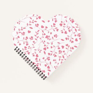 Romantic Pink Heart Vines White Pattern Notebook