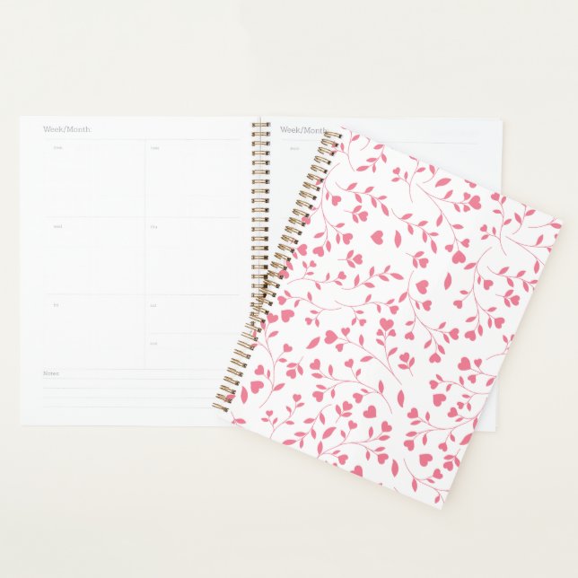Romantic Pink Heart Vines White Pattern Planner (Display)