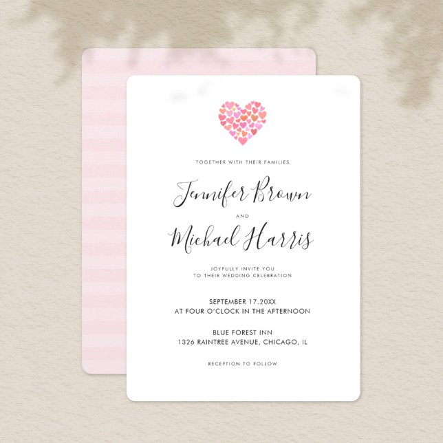 Romantic Pink Heart Wedding Invitation (Creator Uploaded)