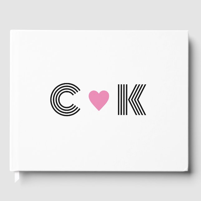 Romantic Pink Heart Wedding Monogram Minimalist Guest Book (Front)