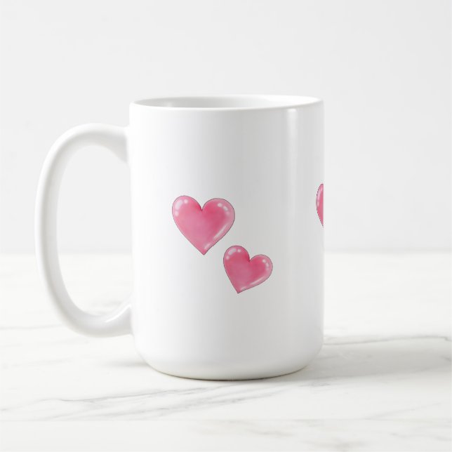 Romantic Pink Hearts Design - Scented Jar Candle Coffee Mug (Left)