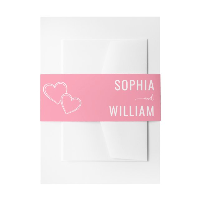Romantic Pink Hearts Invitation Belly Band (Front Example)