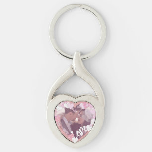 Romantic Pink Hearts Love Custom Photo Key Ring