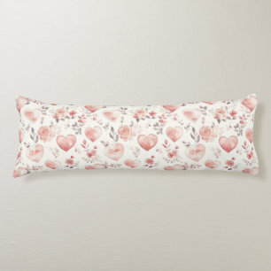 Romantic Pink Hearts Roses Floral Body Cushion