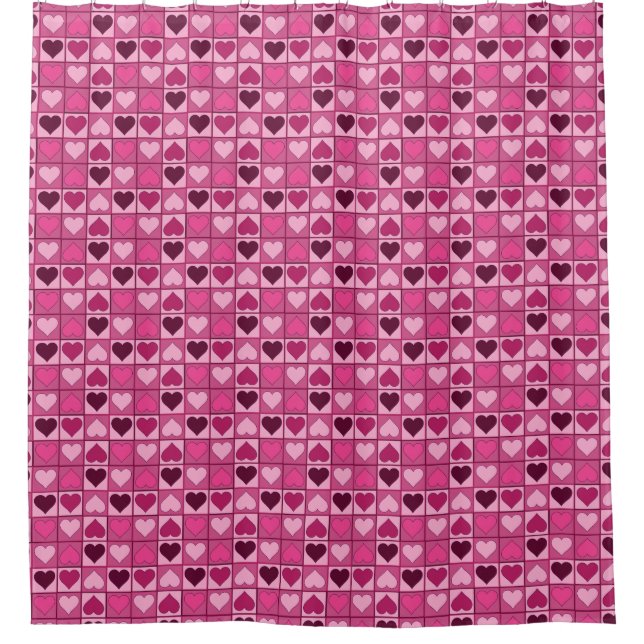 Romantic Pink Hearts Up and Down Shower Curtain (Front)