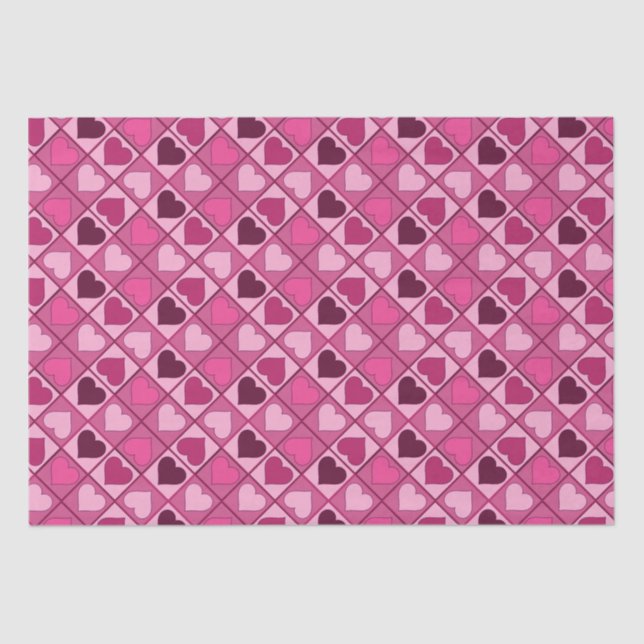 Romantic Pink Hearts Up and Down Tissue Paper (Front)