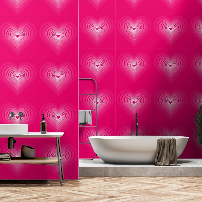 Romantic Pink Hearts Wallpaper (Bathroom)