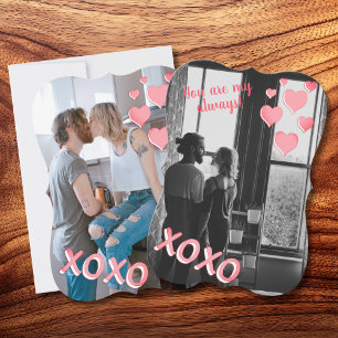 Romantic Pink Hearts XOXO 2 Photo Valentines Card