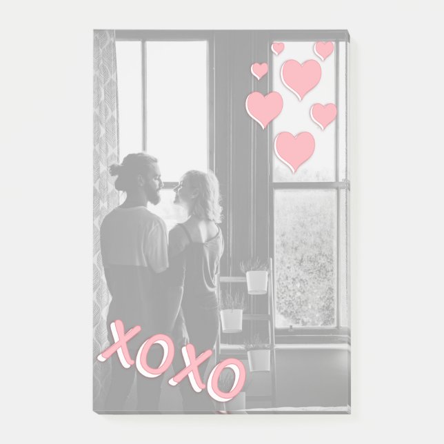 Romantic Pink Hearts XOXO Photo Post-it Notes (Front)