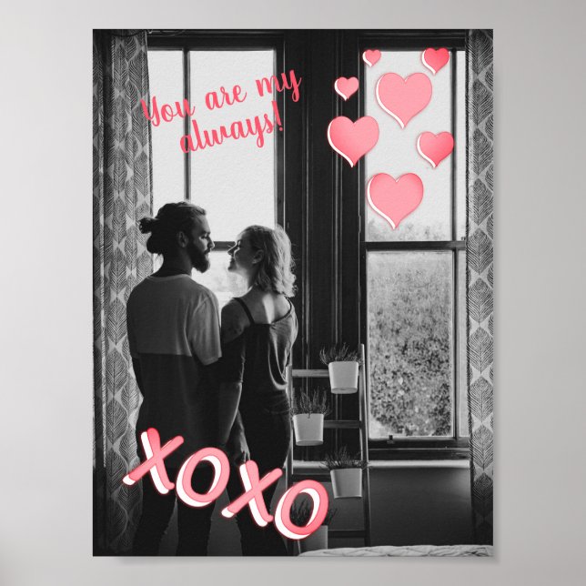 Romantic Pink Hearts XOXO Photo Valentine Poster (Front)