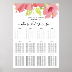 Romantic Pink Hibiscus Wedding Seating Chart
