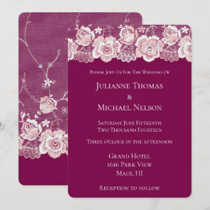 Romantic Pink Lace Floral Wedding Invitation