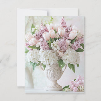 Romantic Pink Lilac and White Hydrangea Valentine' Holiday Card