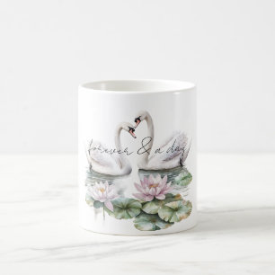 Romantic Pink Lotus Floral Swans Coffee Mug
