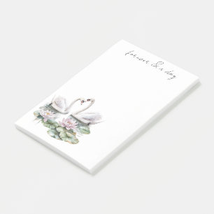 Romantic Pink Lotus Floral Swans Forever Love Post-it Notes