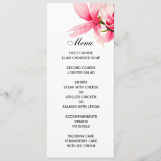 Romantic Pink Magnolia Floral Wedding Menu