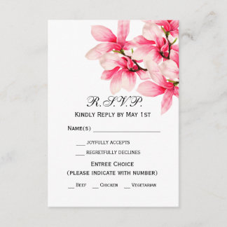Romantic Pink Magnolia Floral Wedding RSVP Card