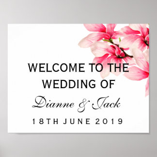 Romantic Pink Magnolia Floral Wedding Welcome Sign