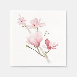 Romantic Pink Magnolias Greenery Napkins