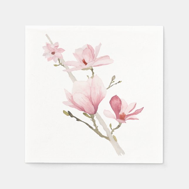 Romantic Pink Magnolias Greenery Napkins (Front)