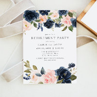 Romantic Pink & Navy Blush Floral Retirement Party