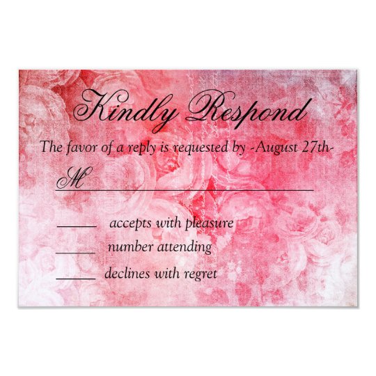 Romantic Pink Old Rose Rustic Wedding RSVP Card