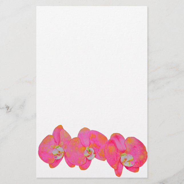 Romantic Pink Orchid watercolor painting  Stationery (Front)