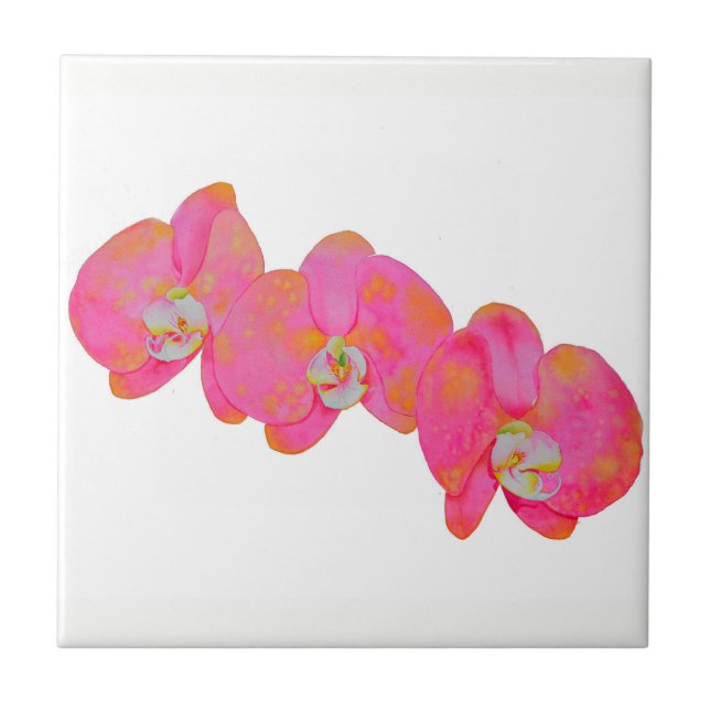 Romantic Pink Orchid watercolor painting  Tile (Front)