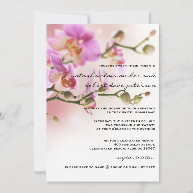 Romantic Pink Orchids Wedding Invitation 5x7 (Front)