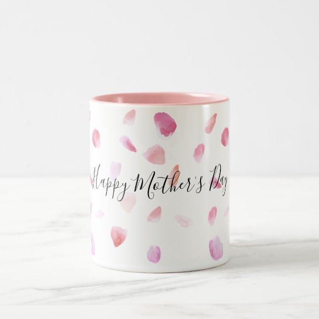 Romantic Pink Peach Rose Petals Floral Two-Tone Coffee Mug (Center)