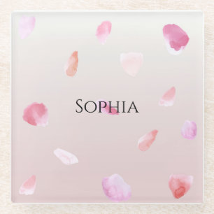 Romantic Pink Peach Rose Petals Glass Coaster