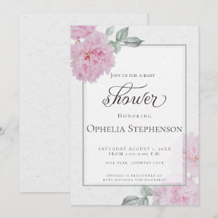 Romantic Pink Peonies Rice Paper Baby Shower Invitation