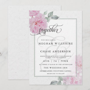 Romantic Pink Peonies Rice Paper BarefootBride™ Invitation