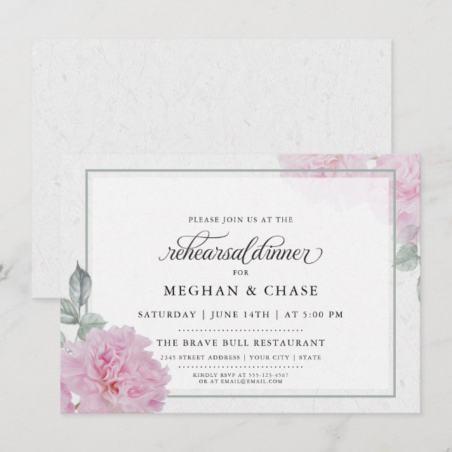 Romantic Pink Peonies Rice Paper BarefootBride™ Invitation (Front/Back)