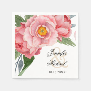 Romantic Pink Peonies Wedding Napkin