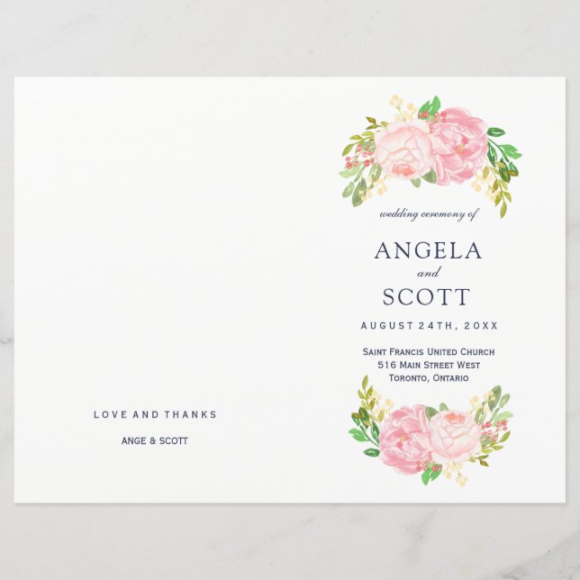 Romantic Pink Peonies Wedding Programs (Front)