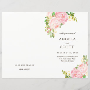 Romantic Pink Peonies Wedding Programs
