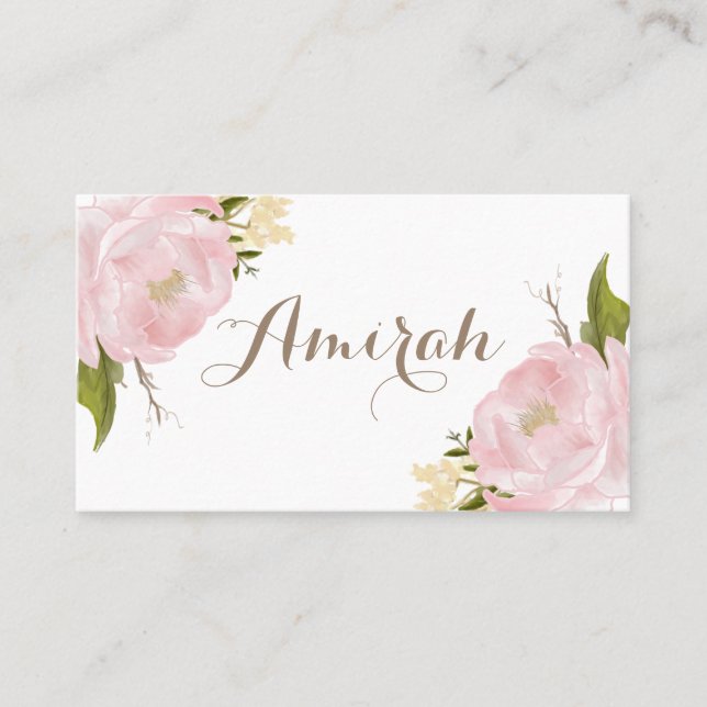 Romantic Pink Peonies Wreath DIY Place Cards (Front)